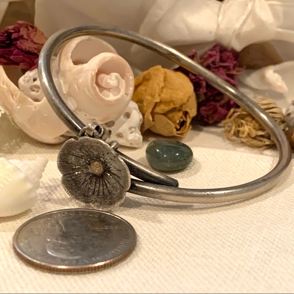 Hand Forged Sterling Floral Bangle Type Bracelet - Picture 3 of 7